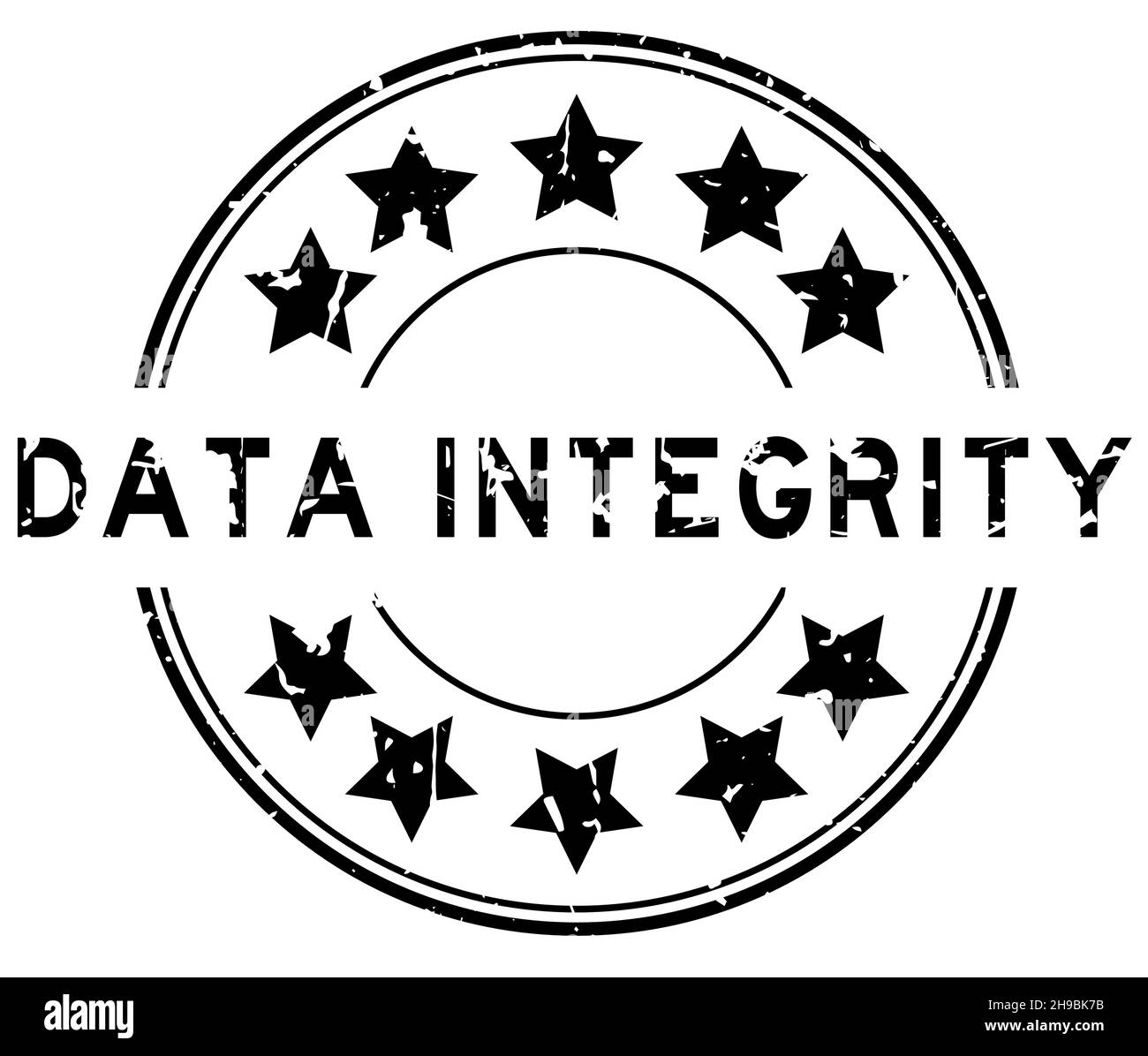 Grunge black data integrity word with star icon round rubber seal stamp on white background Stock Vector