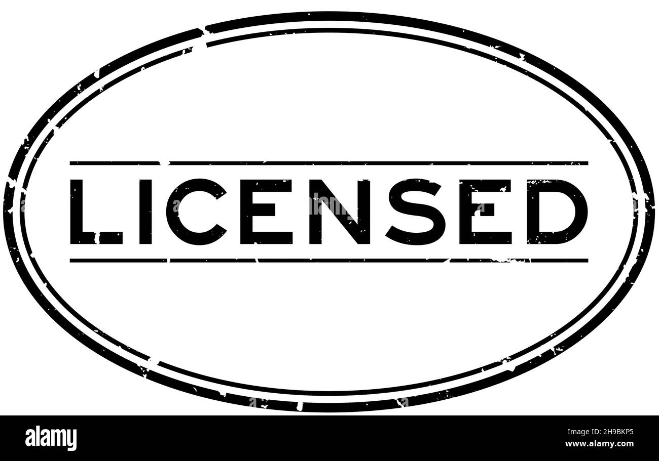 Grunge black licensed word oval rubber seal stamp on white background ...