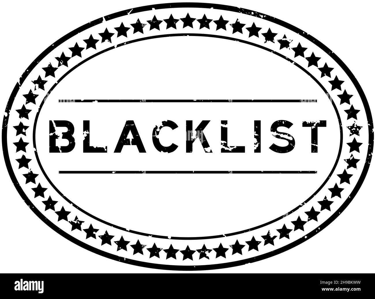 Grunge black blacklist word oval rubber seal stamp on white background