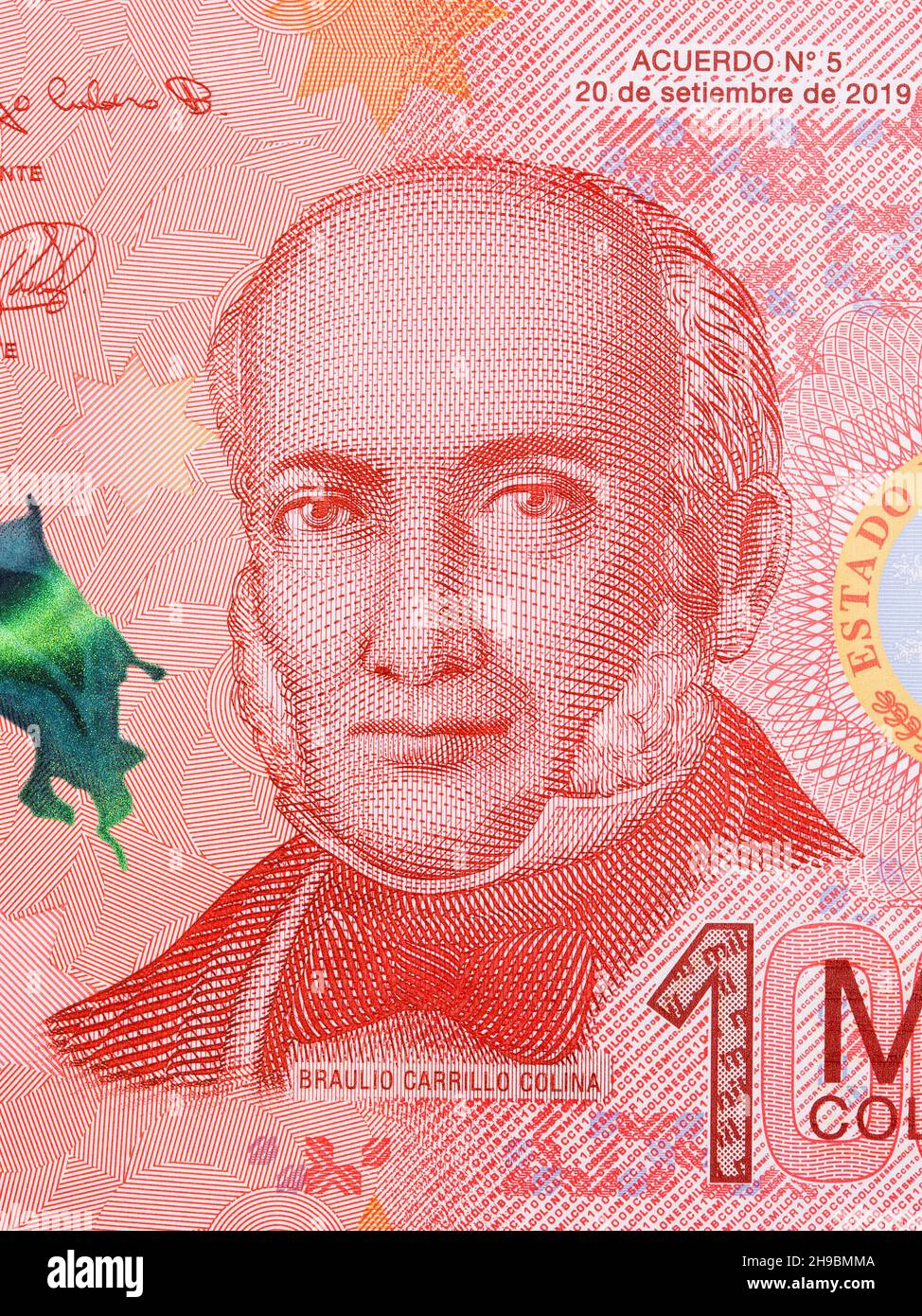 Braulio Carrillo Colina a portrait from Costa Rican money - Colon Stock Photo