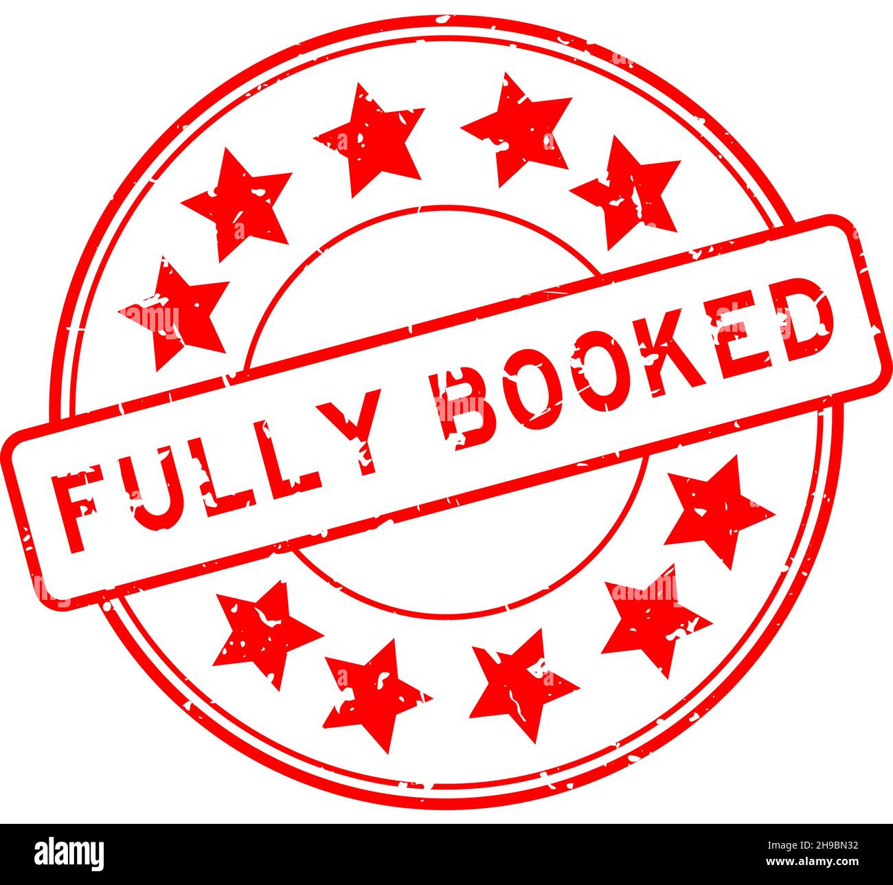 Grunge red fully booked word with star icon round rubber seal stamp on white background Stock Vector