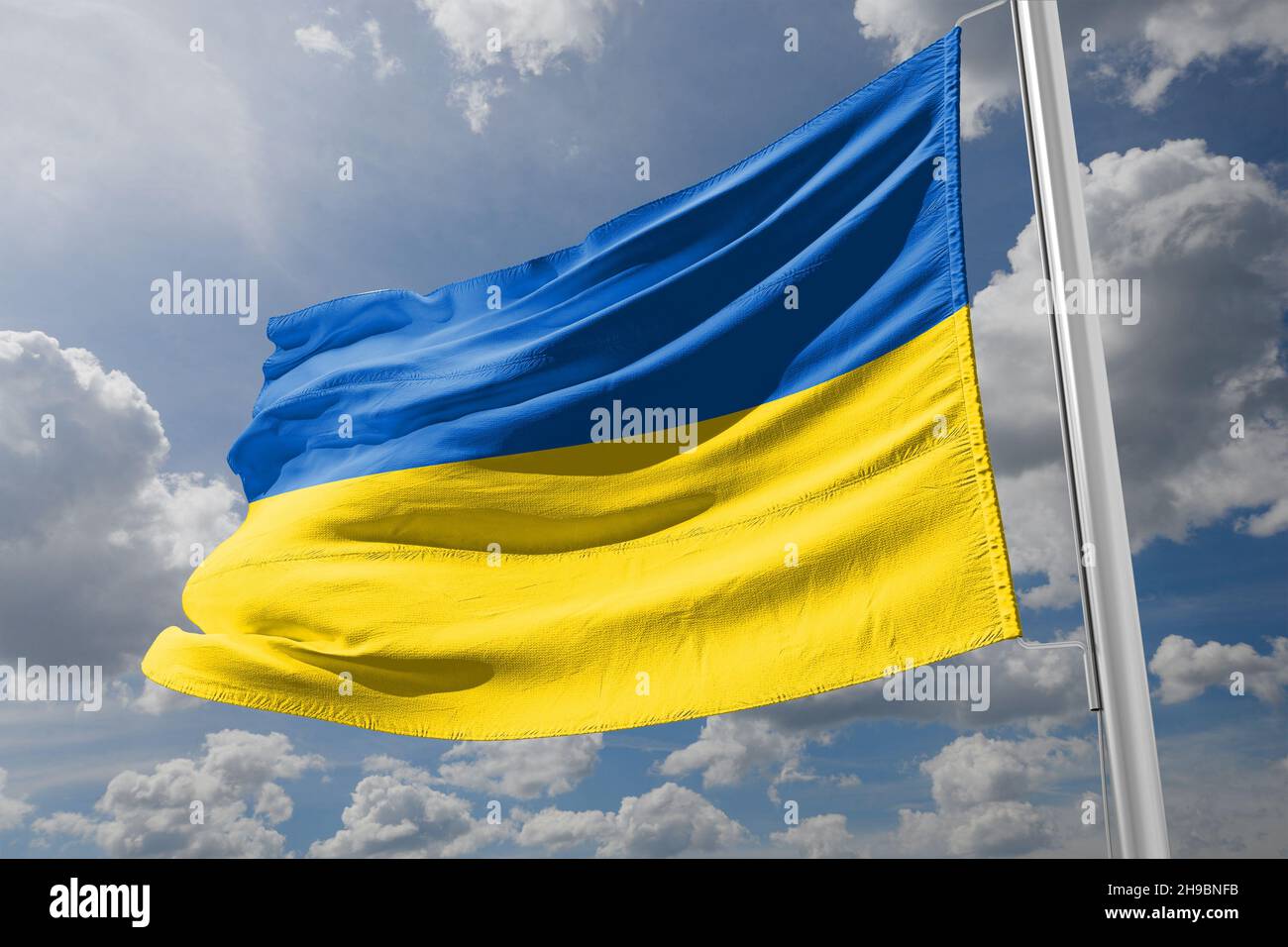 The flag of Ukraine is a banner of two equally sized horizontal bands of blue and yellow Stock Photo
