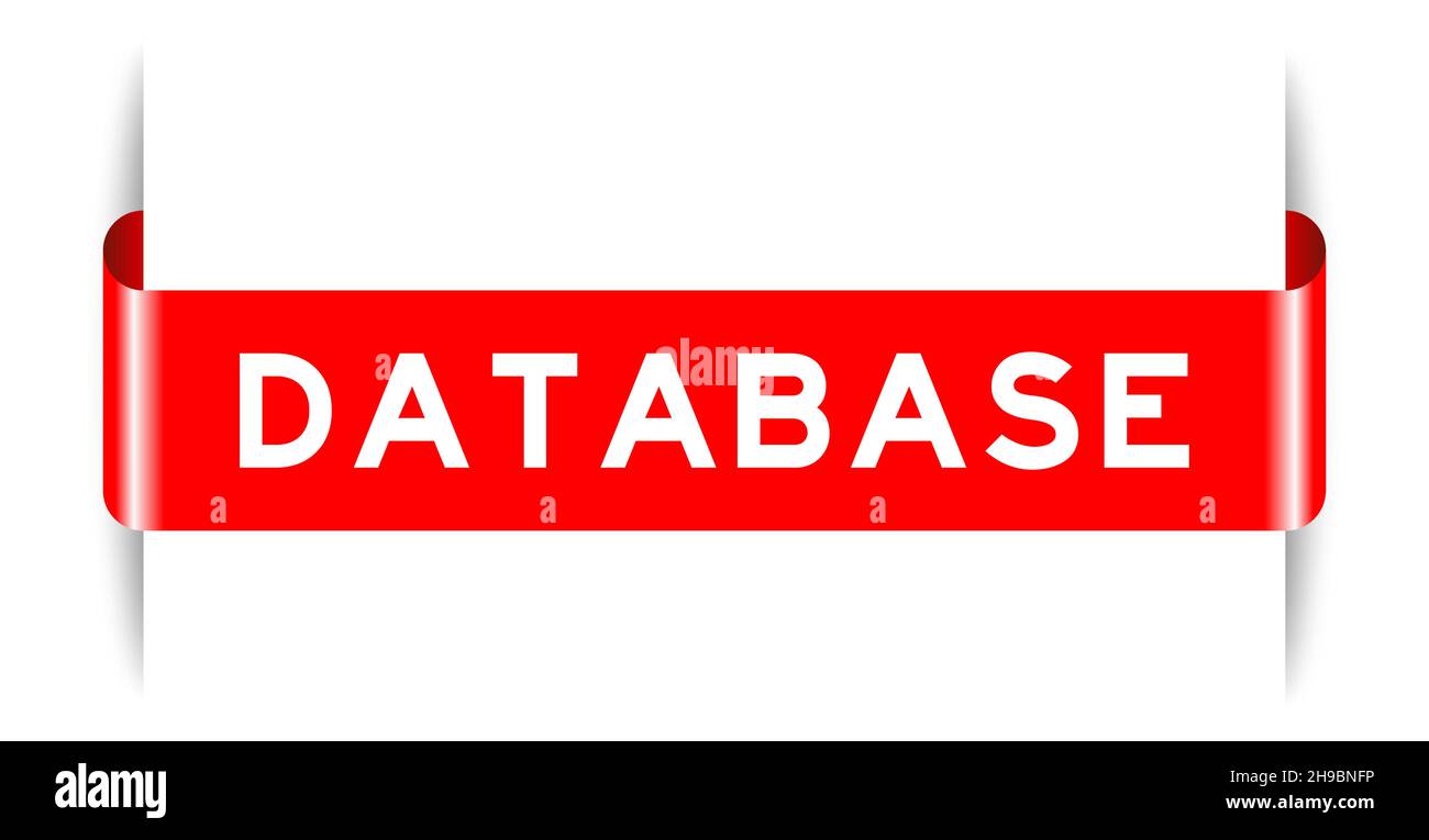 Red color inserted label banner with word database on white background