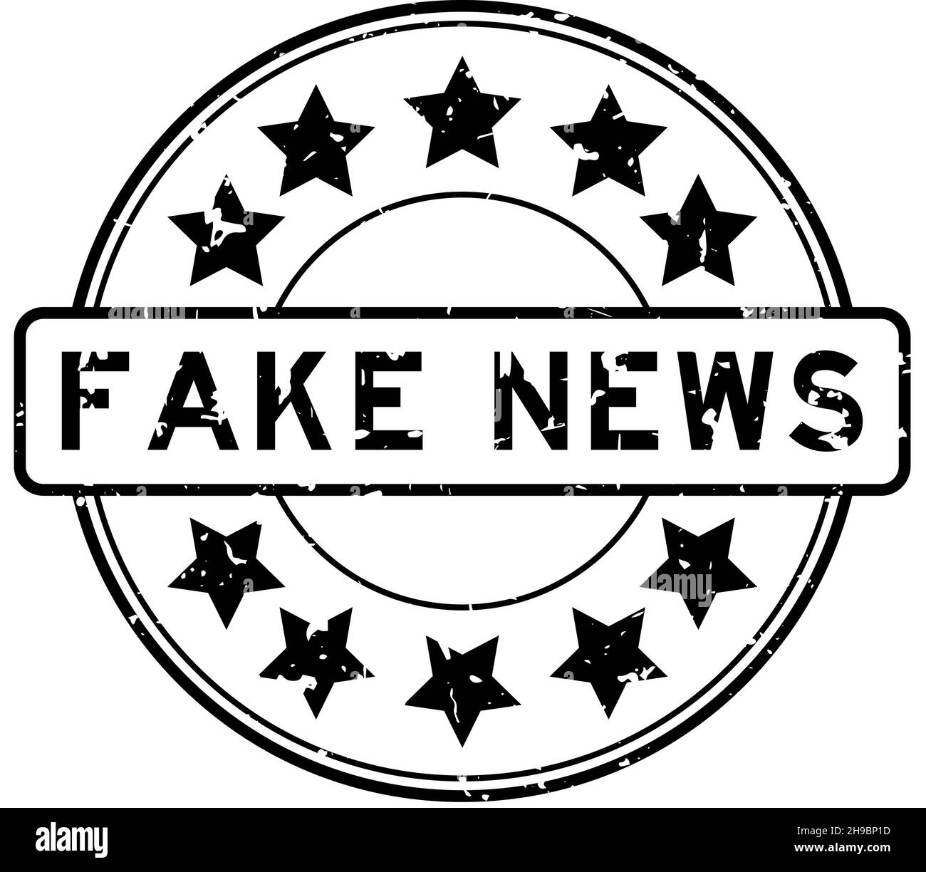 Grunge black fake news word with star icon round rubber seal stamp on ...