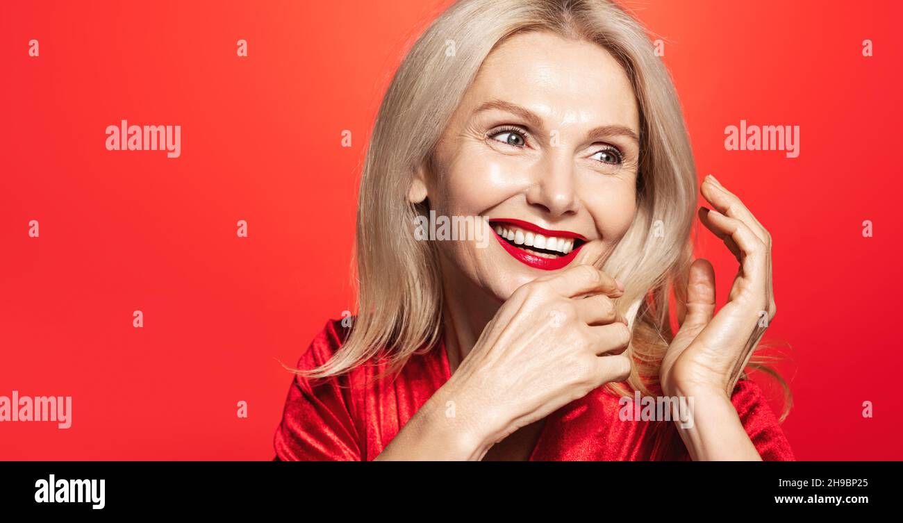 Romantic valentines day and wome beauty concept. Happy mature lady, 60