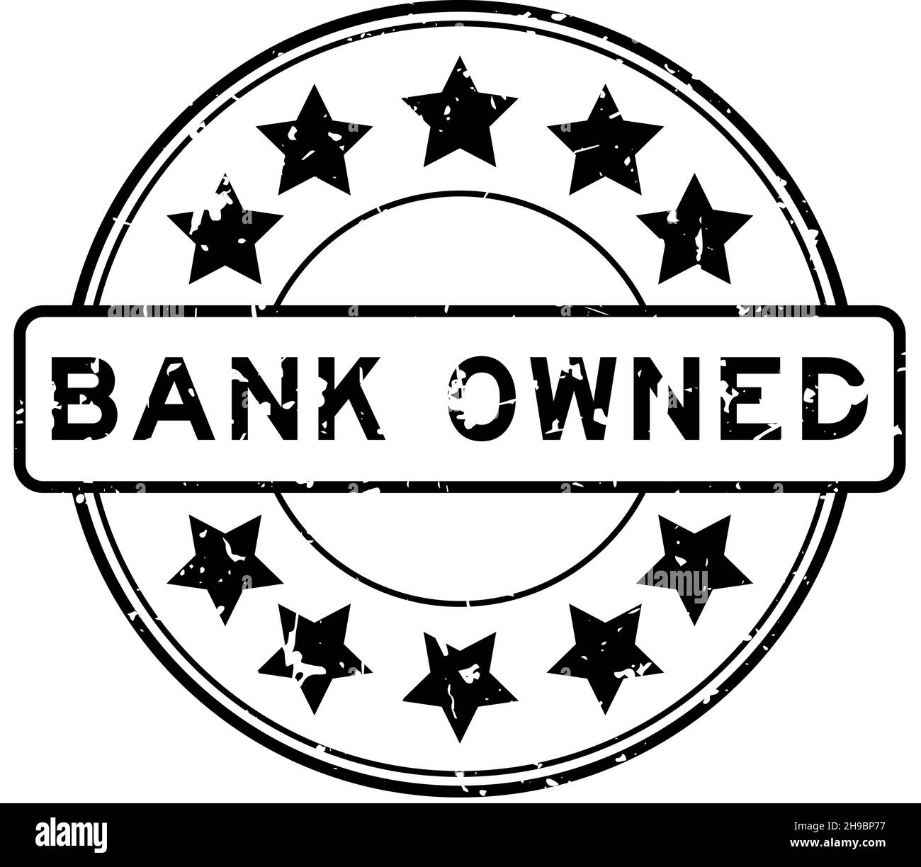 Grunge black bank owned word with star icon round rubber seal stamp on white background Stock Vector