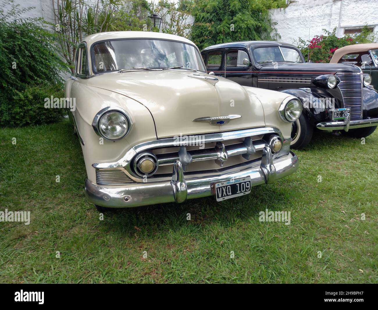 LOMAS DE ZAMORA - BUENOS AIRES, ARGENTINA - Dec 05, 2021: shot of an old American Chevrolet Chevy Bel Air four door sedan 1953 by GM. Front view. CADE Stock Photo