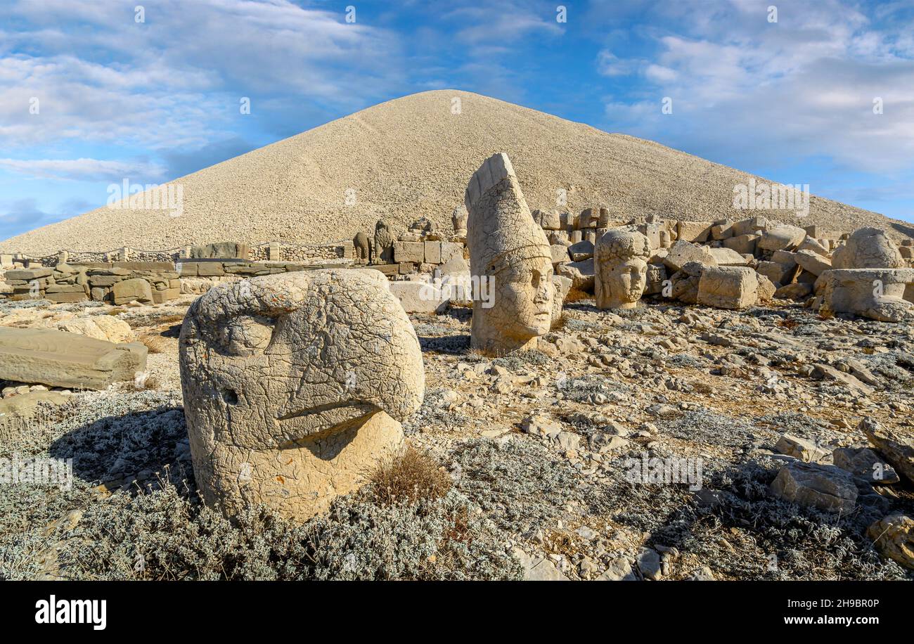 Ancient statues on top of the Nemrut Mountain in Adiyaman, Turkey. The