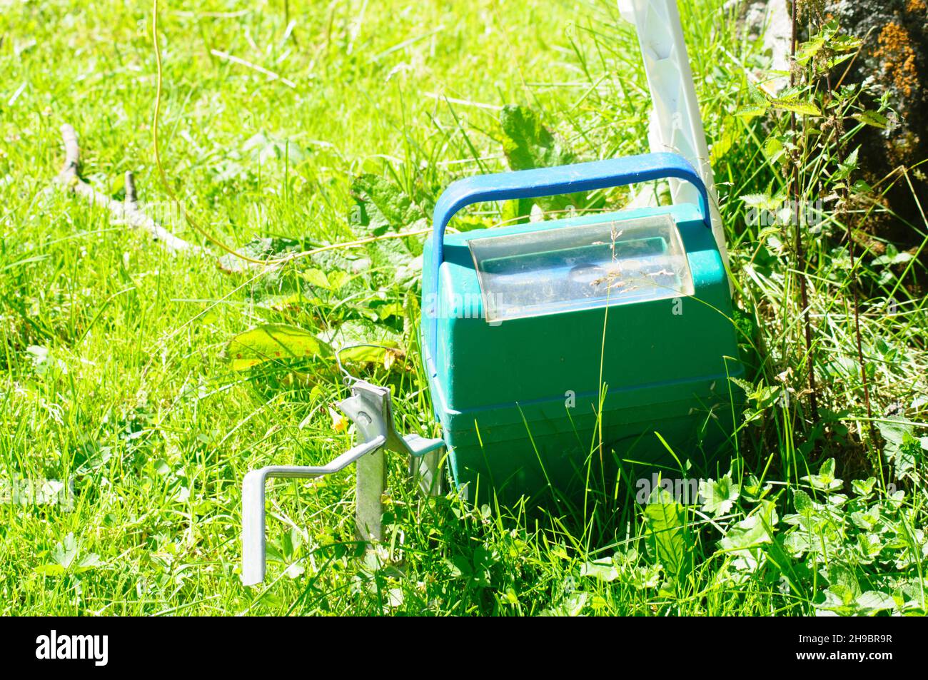 Cattle electric fence with power source Photographed in Tirol, Austria