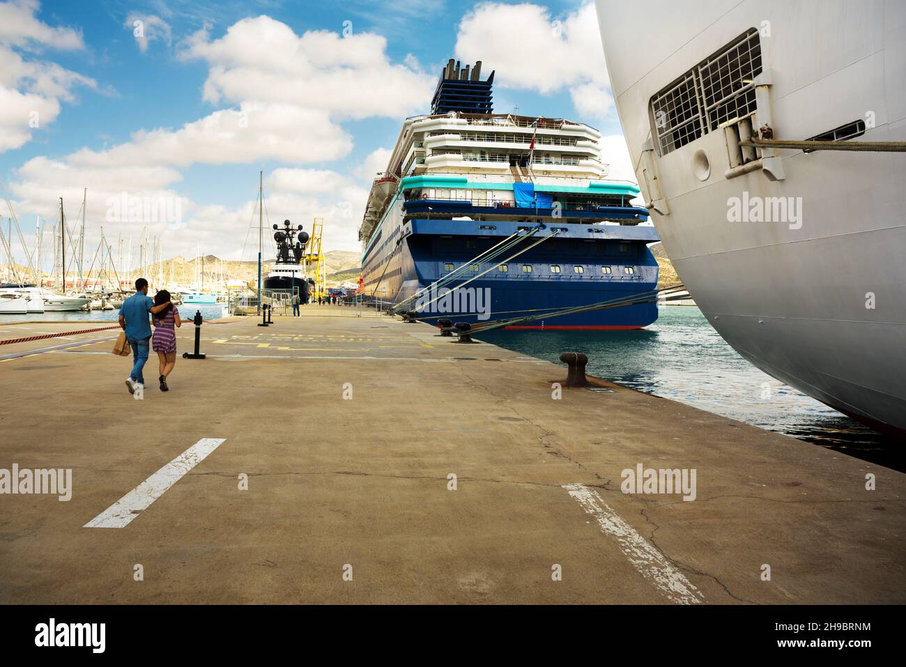 Passenger ships moored in Cagliari seaport Stock Photo