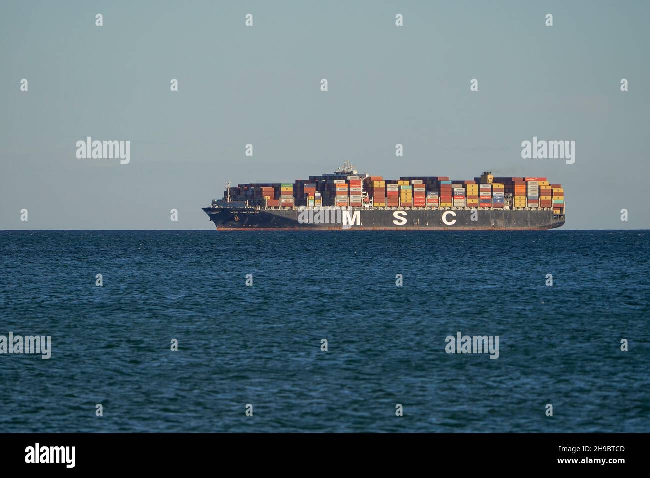Msc, Container ship on open sea near Malaga, Andalucia, Spain. Stock Photo