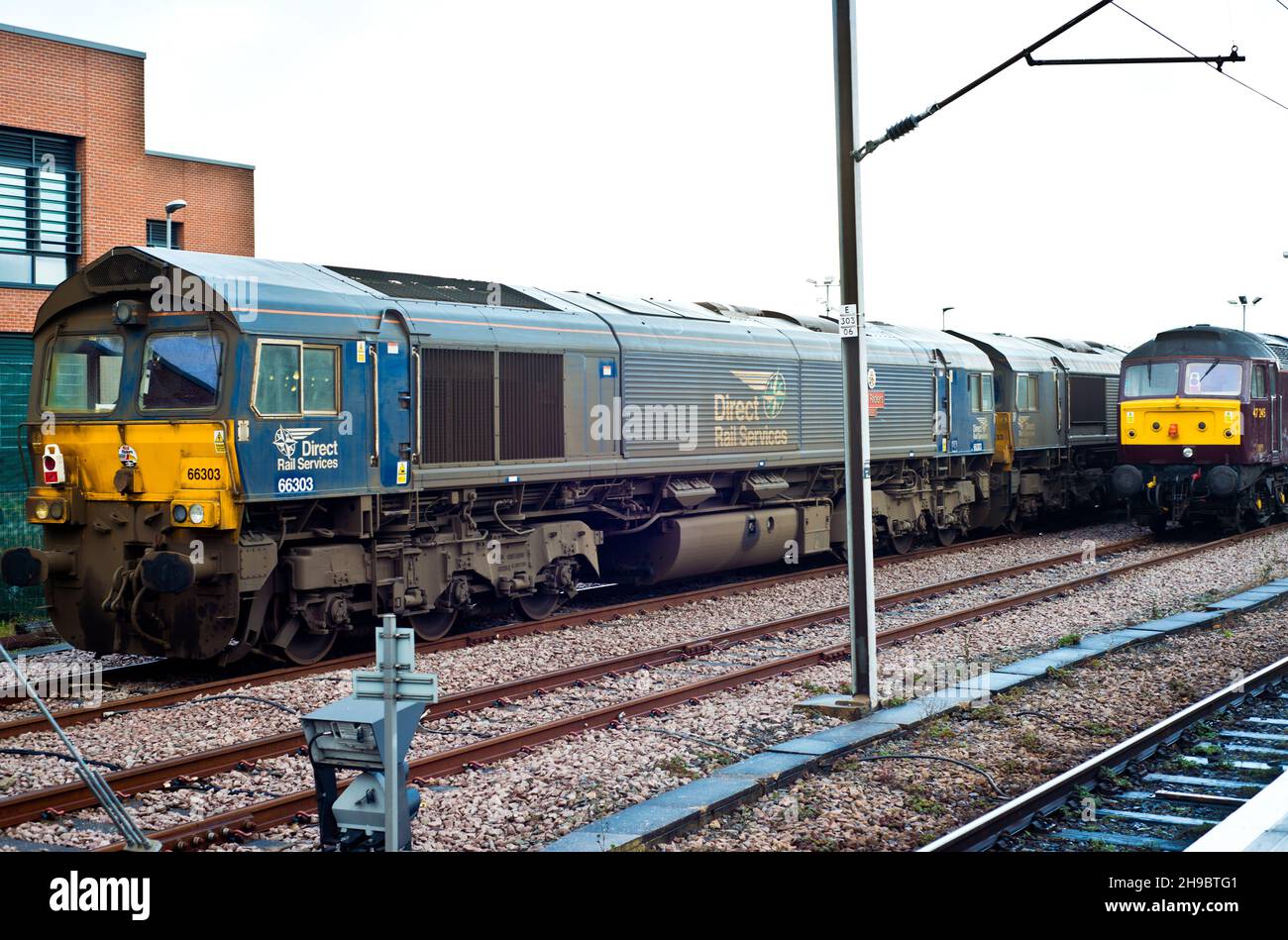 Class 66s and a class 47 at York, England Stock Photo