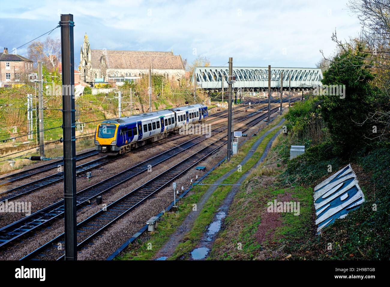 Class 195 Unit about to go under Holgate Bridge into York Railway