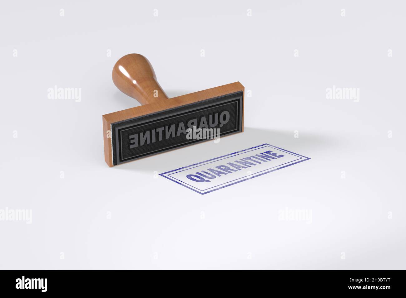 Rubber stamping that says Quarantine on White Background. Stock Photo