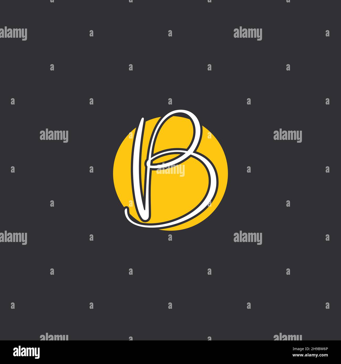 B Initial handwriting logo Logo With Circle Stock Vector