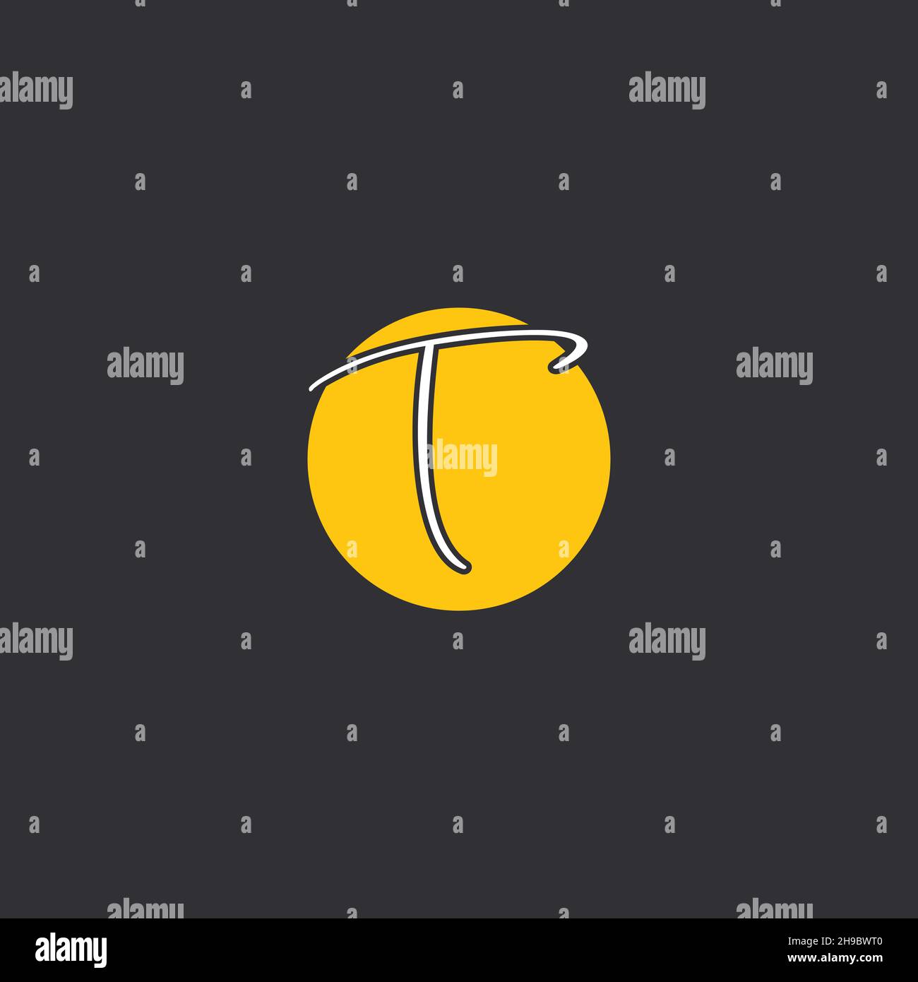 T Initial handwriting logo Logo With Circle Stock Vector