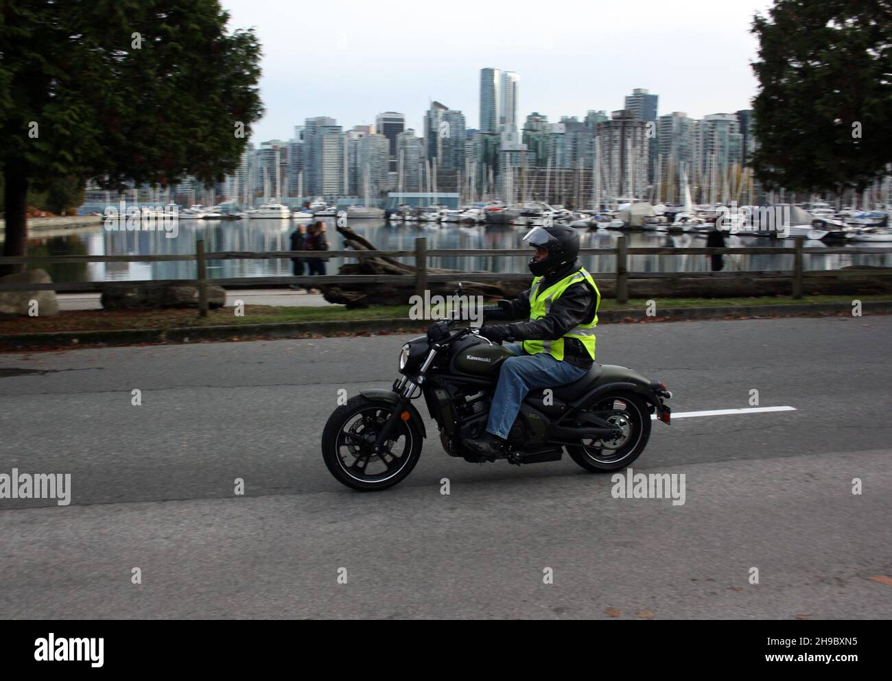 VANCOUVER, CANADA Nov 06, 2021 A male driving motorbike in Vancouver