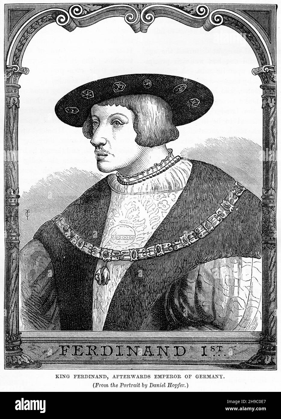 Engraving of King Ferdinand 1st, later Emperor of Germany Stock Photo