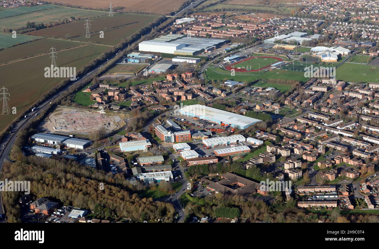aerial view of industry on the west side of Grantham, Lincolnshire Stock Photo