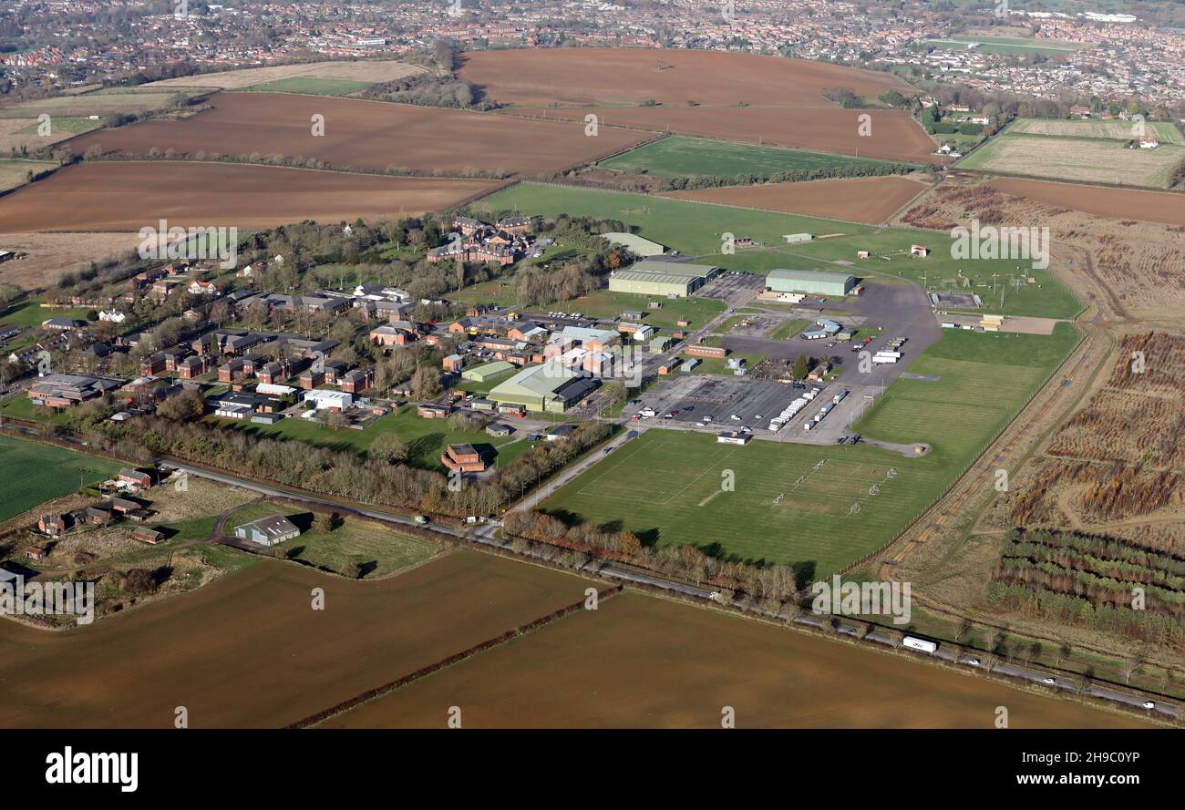 aerial view of the ATR Grantham RHQ Army facilityat the Prince William of Gloucester Barrakcs on the east side of Grantham, Lincolnshire Stock Photo