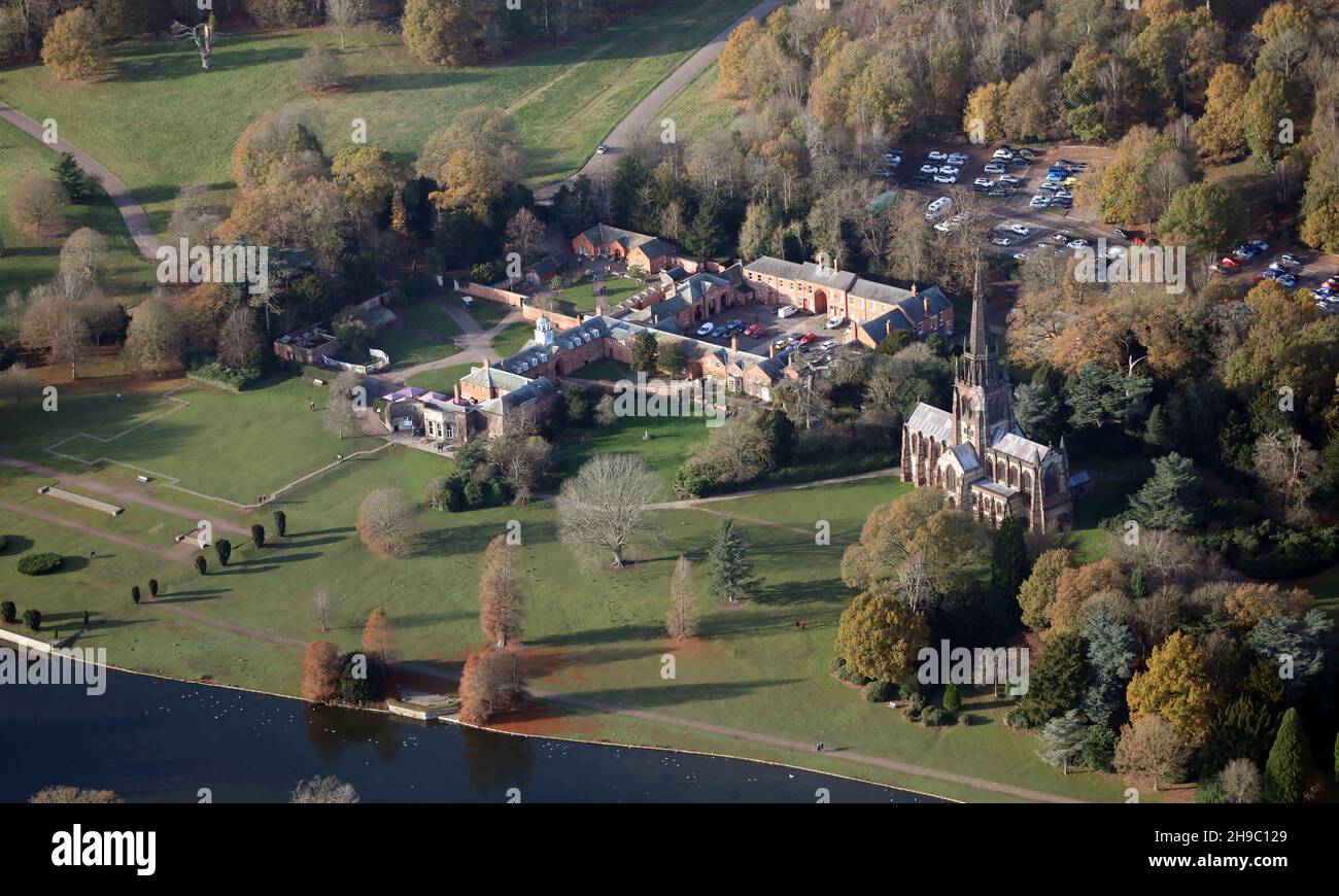 aerial view of Clumber Park (including the Discovery Centre) and Chapel of St. Mary The Virgin near Worksop (this shot from over 1500') Stock Photo