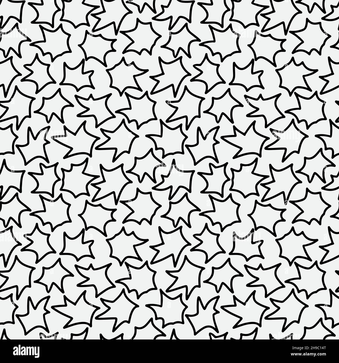 Abstract hand drawn seamless pattern with maple leaf shape elements. Black and white texture. Stock Vector