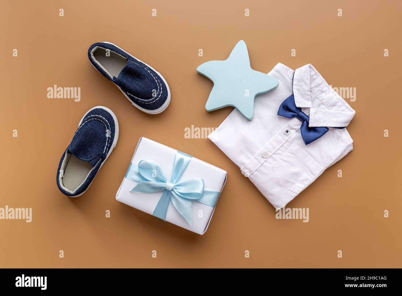 Baby boy accessories with white shirt for child birth day or babyshower party Stock Photo Alamy