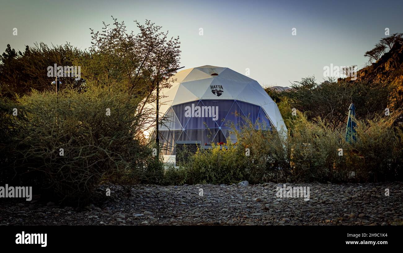 The bubble hotel at mountain of Hatta UAE Stock Photo