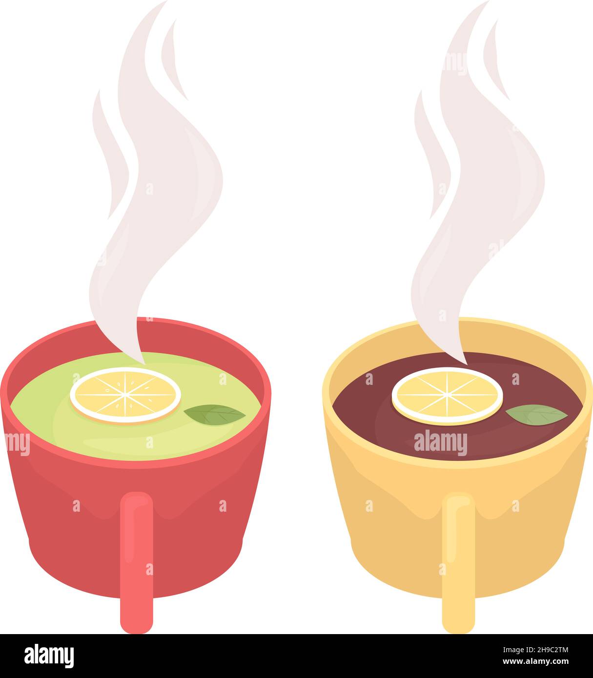 Tea with lemon semi flat color vector object set Stock Vector