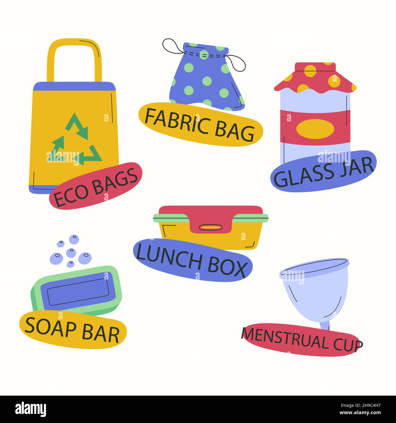 Hand drawn flat design zero waste set Vector illustration Stock Vector ...