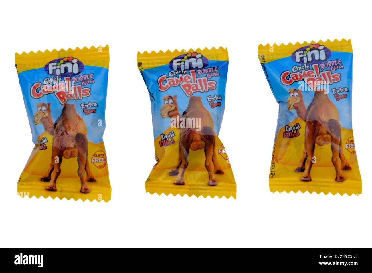 fini camel balls bubble gum cut out on white background Stock Photo