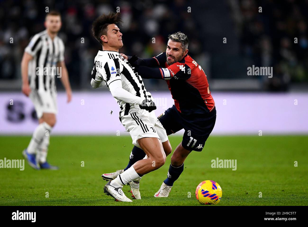 Genoa, Italy. 30 April 2022. Antonio Candreva of UC Sampdoria fouls Nadiem  Amiri of Genoa CFC during the Serie A football match between UC Sampdoria  and Genoa CFC. Credit: Nicolò Campo/Alamy Live