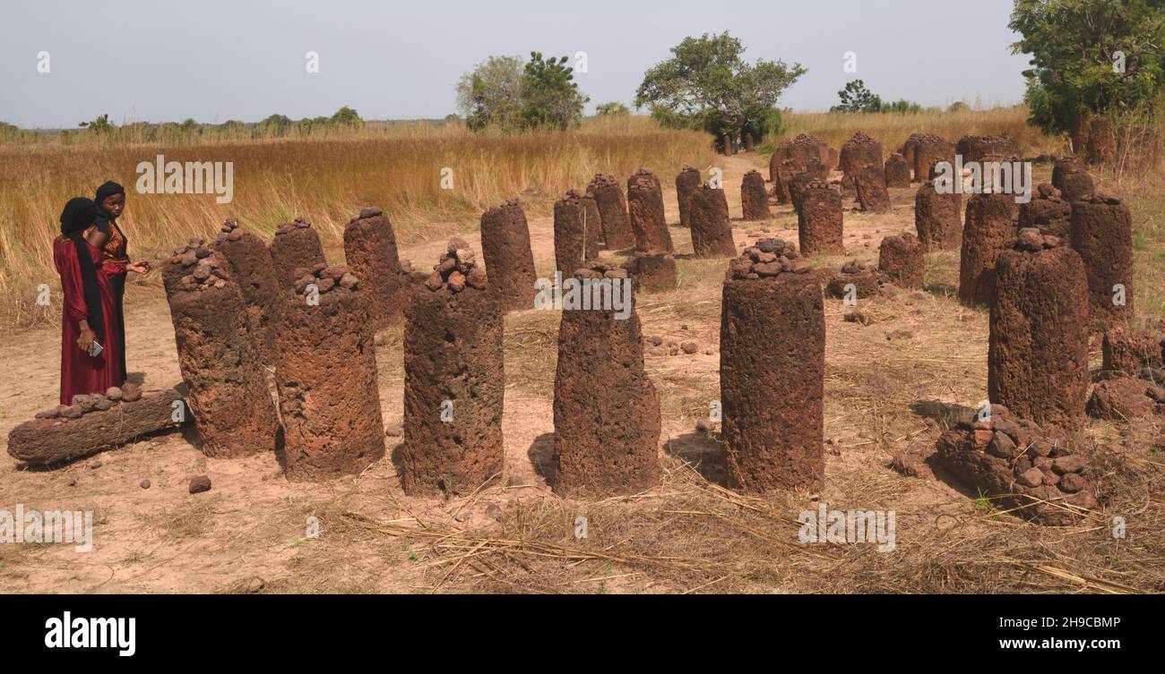 The stone circles of Senegambia at Wassu are a UNESCO World Heritage Site. The stones are believed to date from 300 BCE to the 1600s. Stock Photo
