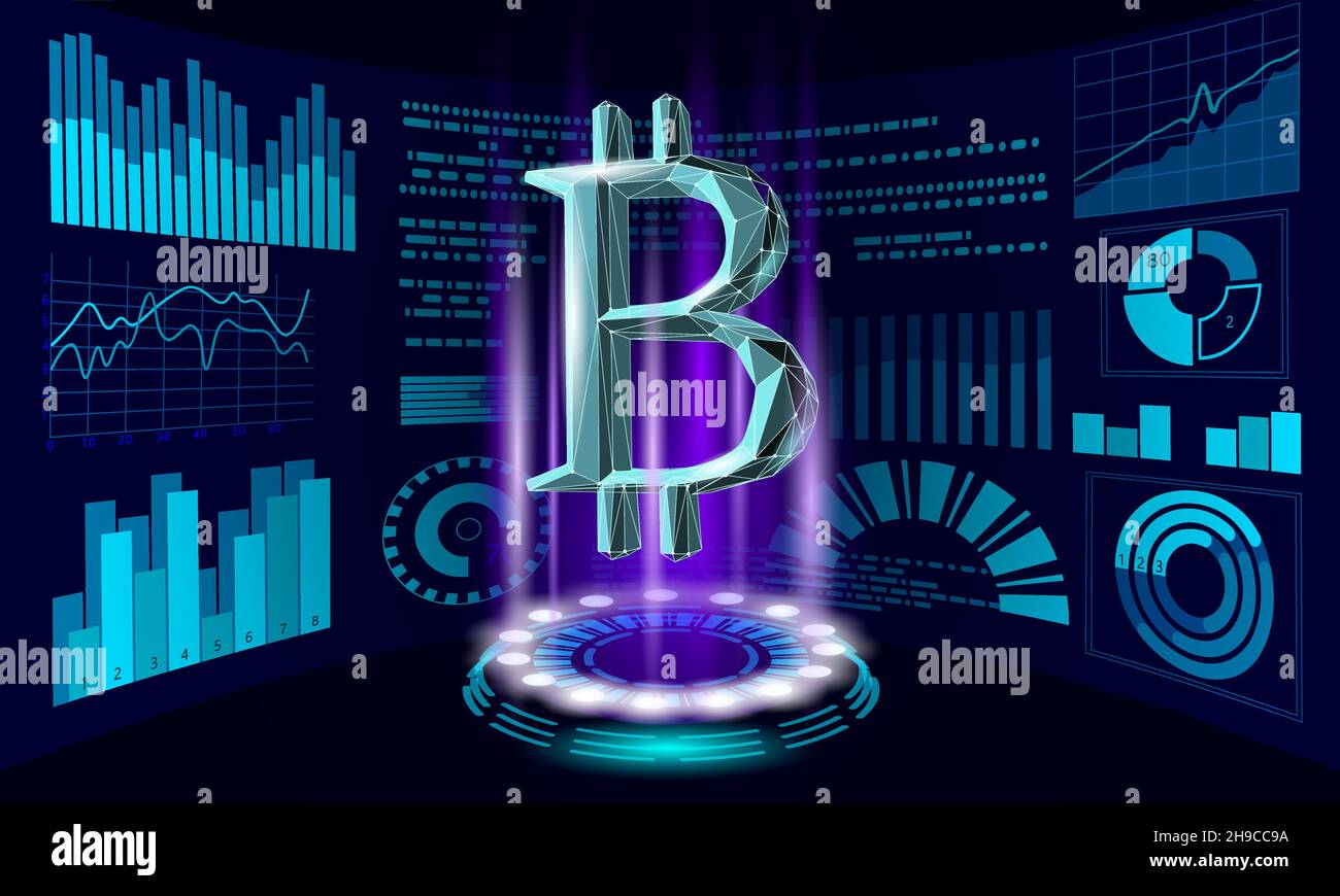 Bitcoin digital cryptocurrency sign 3D symbol. Big data information ...