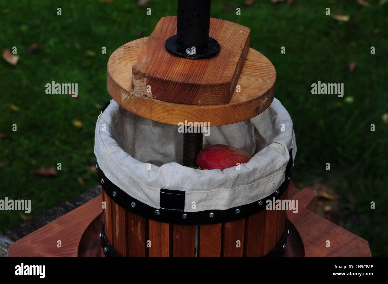 Nice old German juicer in the garden homemade apple juice from