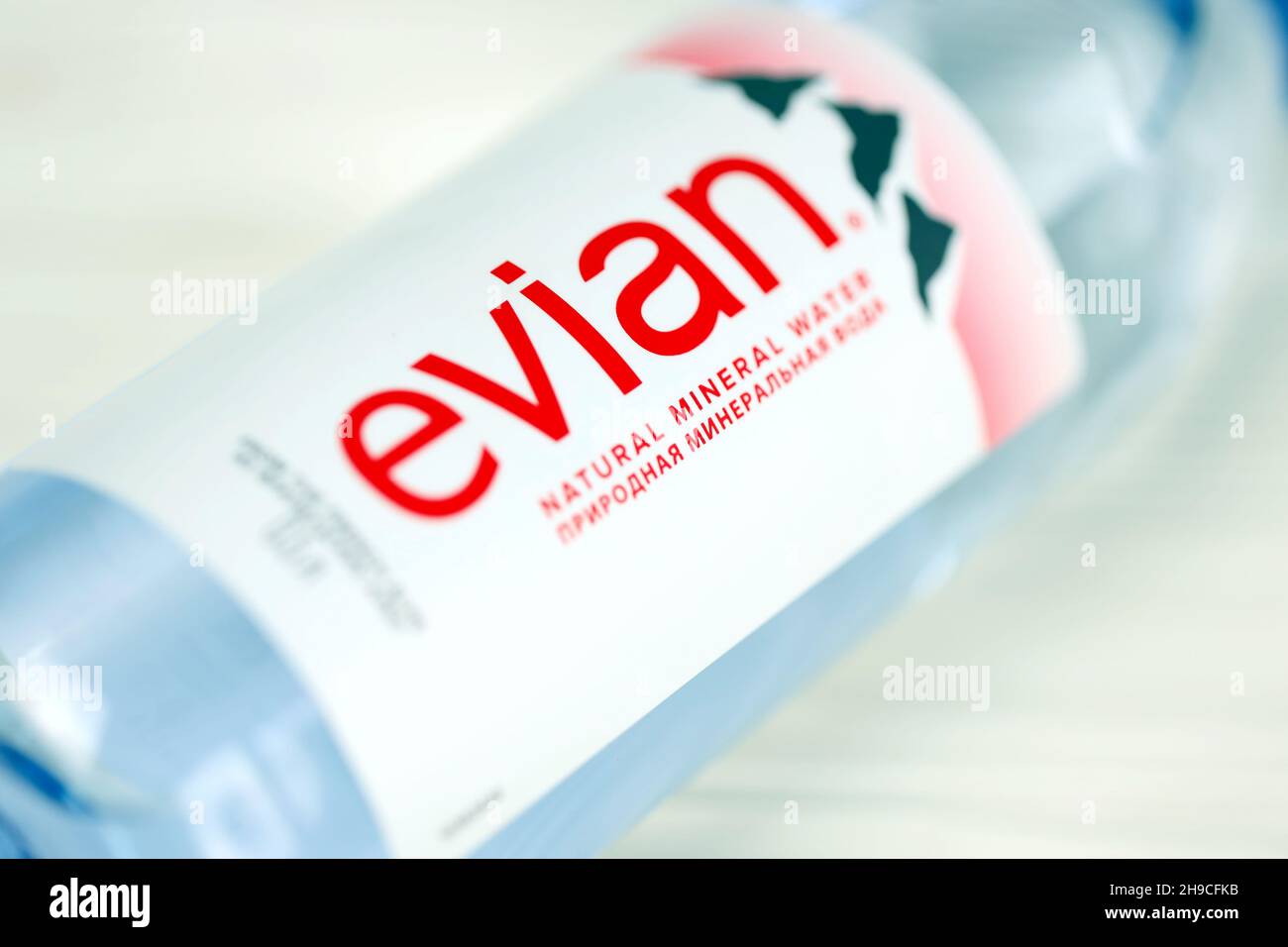 KHARKOV, UKRAINE JULY 2, 2021 Bottle Of Evian Natural Mineral Water