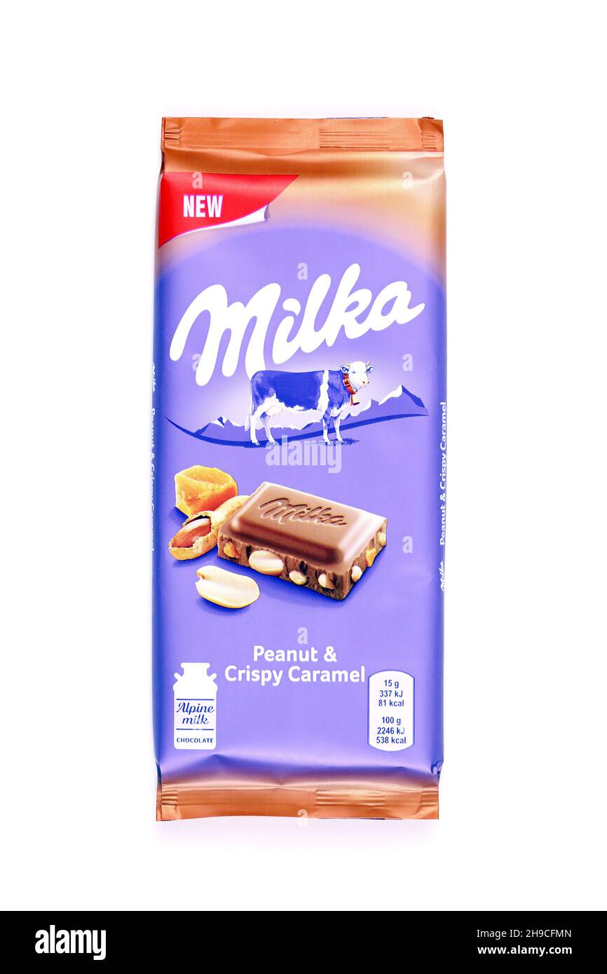 KHARKOV, UKRAINE - JULY 2, 2021: Milka chocolate product with classical  lilac color wrapping design on white wooden table Stock Photo - Alamy