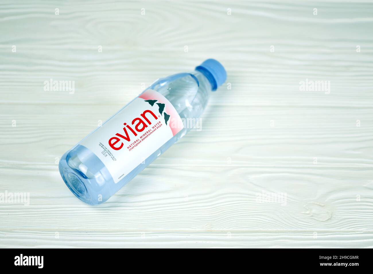 KHARKOV, UKRAINE JULY 2, 2021 Bottle Of Evian Natural Mineral Water