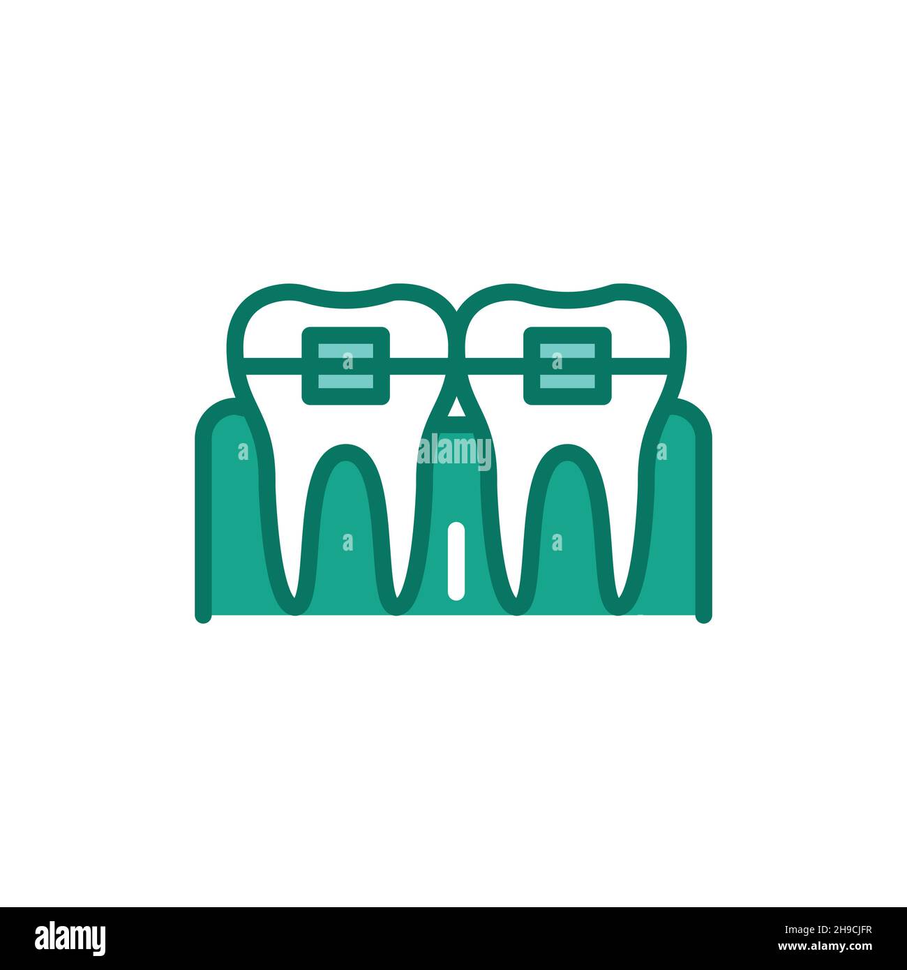 Teeth in braces color line icon. Isolated vector element. Outline ...