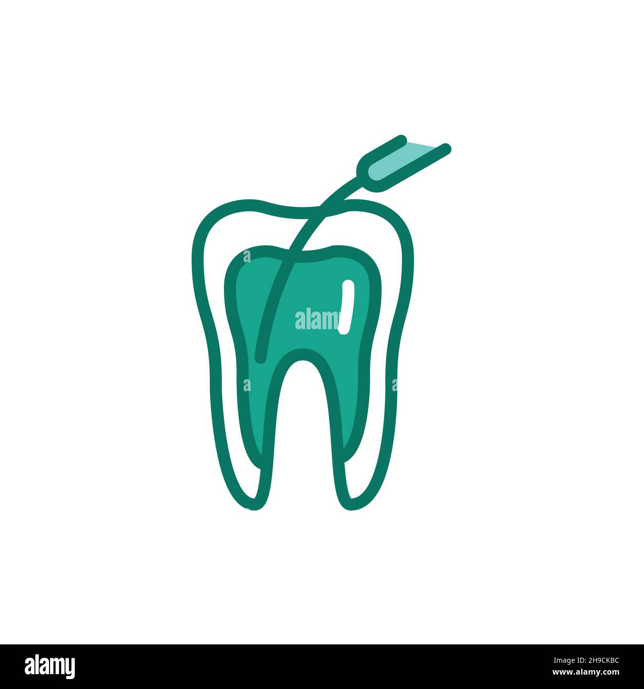 Teeth canal treatment color line icon. Isolated vector element. Outline pictogram for web page, mobile app, promo Stock Vector
