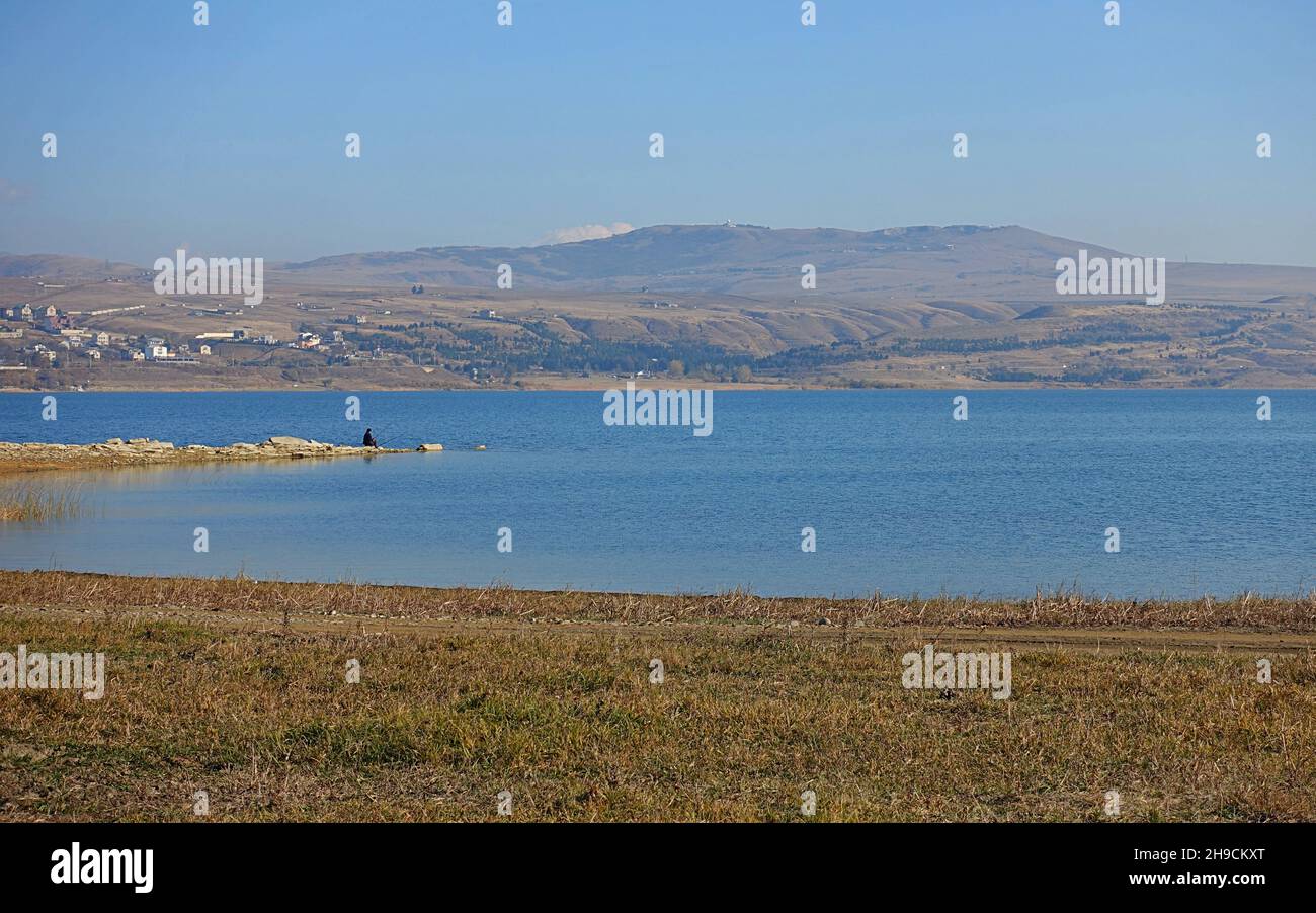 Tbilisi lake - water reservoir for the capital of Georgia in winter of 2019 Stock Photo