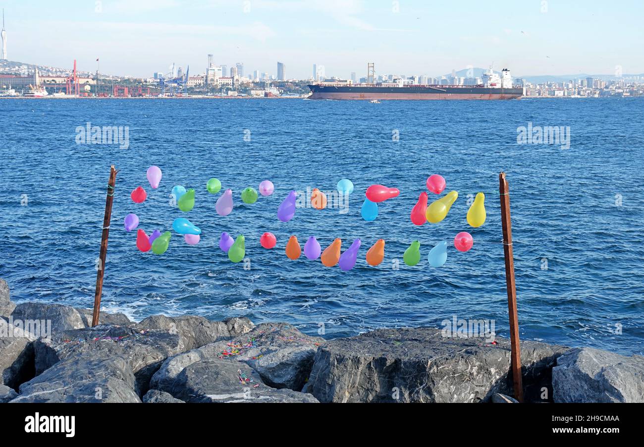 Ballon shooting game on the coast of Istanbul - a natural photography Stock Photo