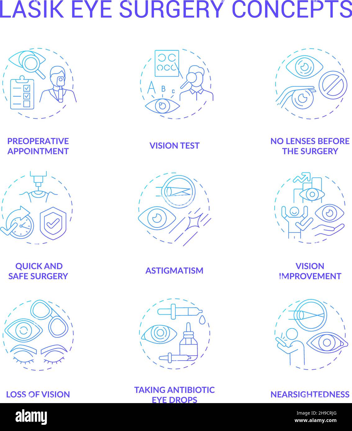 Laser eye surgery concepts gradient concept icons set Stock Vector