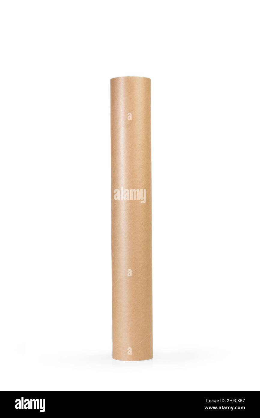 Cardboard cylinder container for storage artworks on a white background