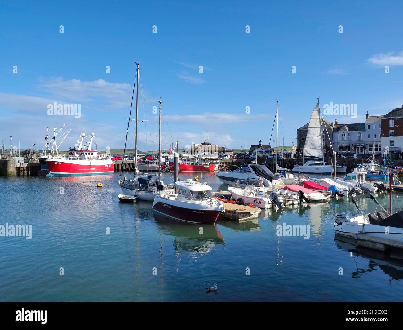 Padstow Fishing village, harbour and port with lots of boats Stock Photo