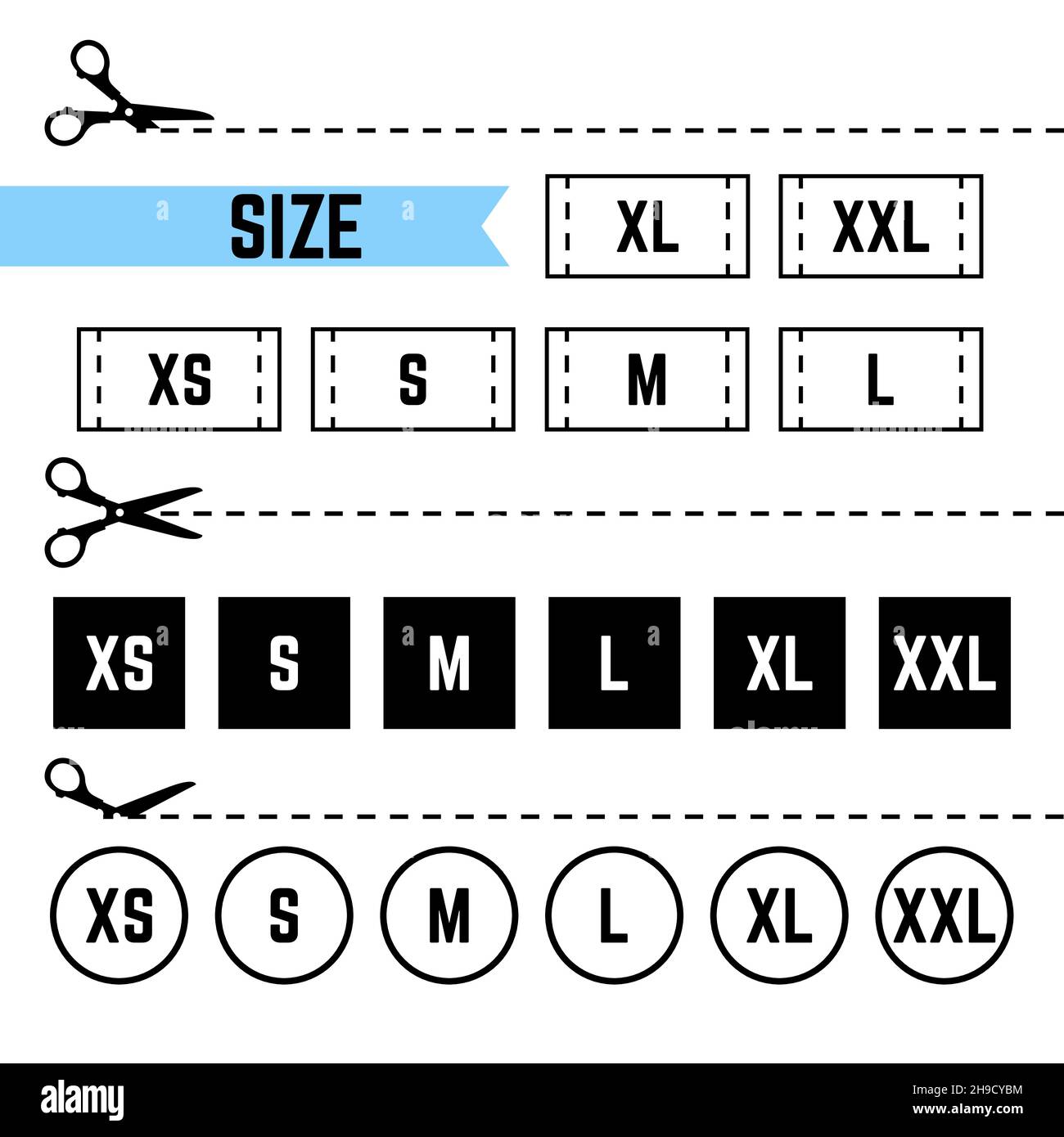 Clothing sizes labels Symbols XS, S, M, L, XL, XXL Stock Vector Image & Art  - Alamy