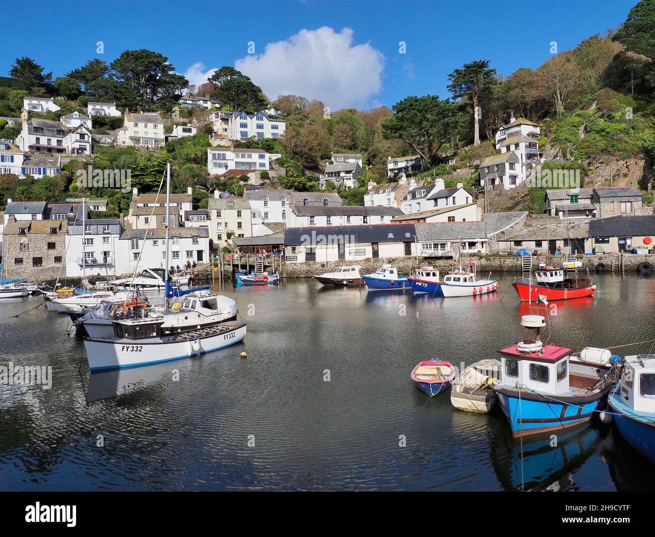 Polperro seaside fishing port, Harbour and quayside in Cornwall UK Stock Photo