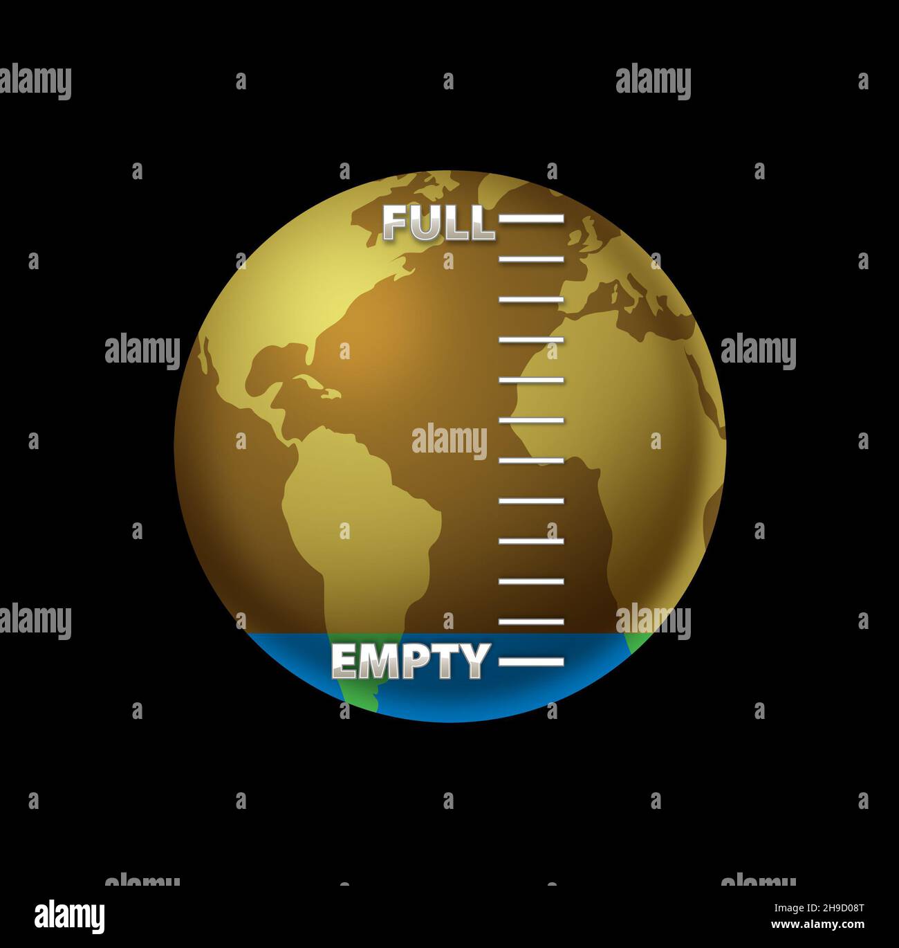 Creative sustainability concept Gauge showing low fresh water level on the globe Clear water drought lack of fresh water  World climate crisis Stock Photo
