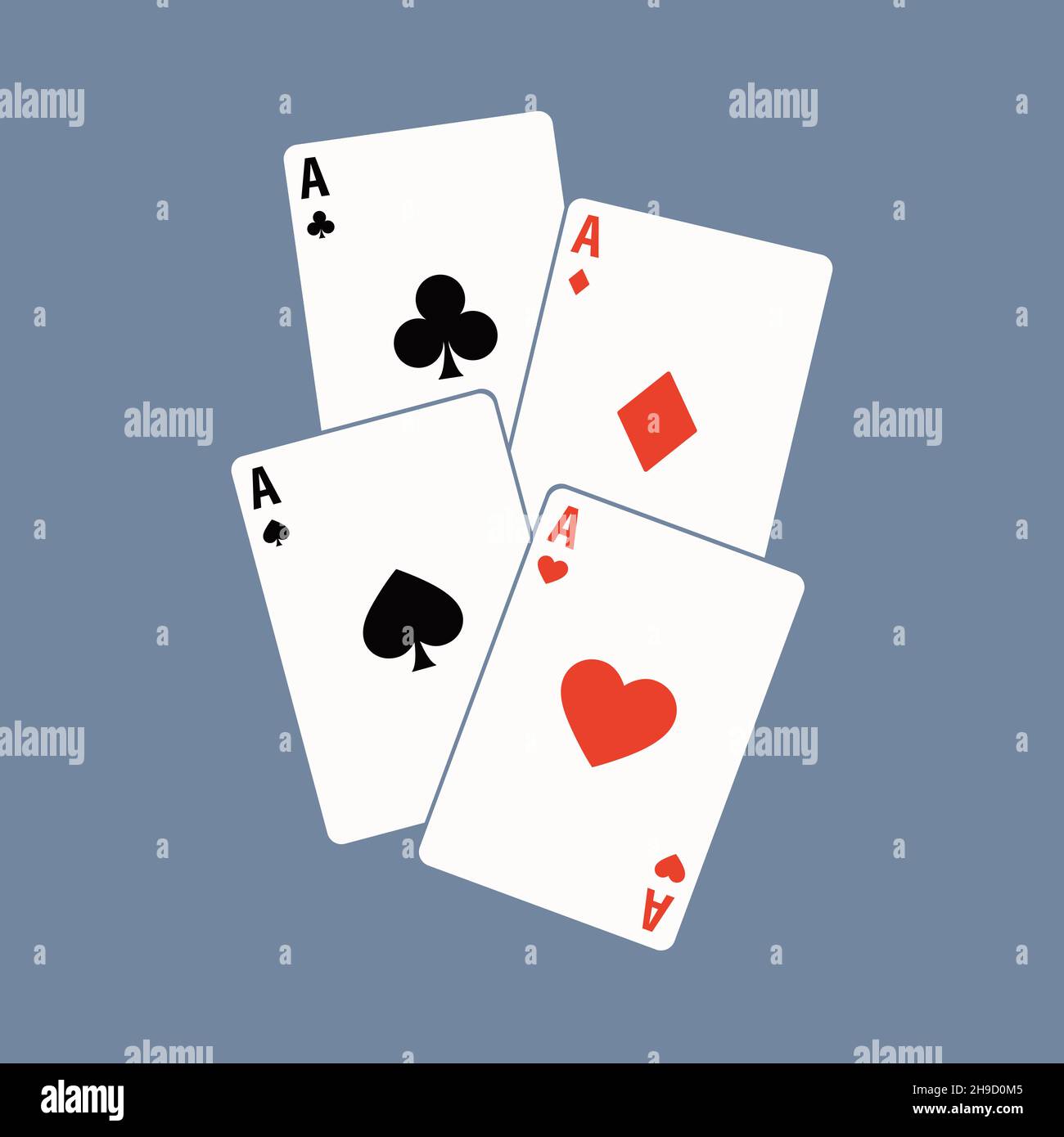 Set of four aces playing cards suits. Winning poker hand. Set of hearts, spades, clubs and