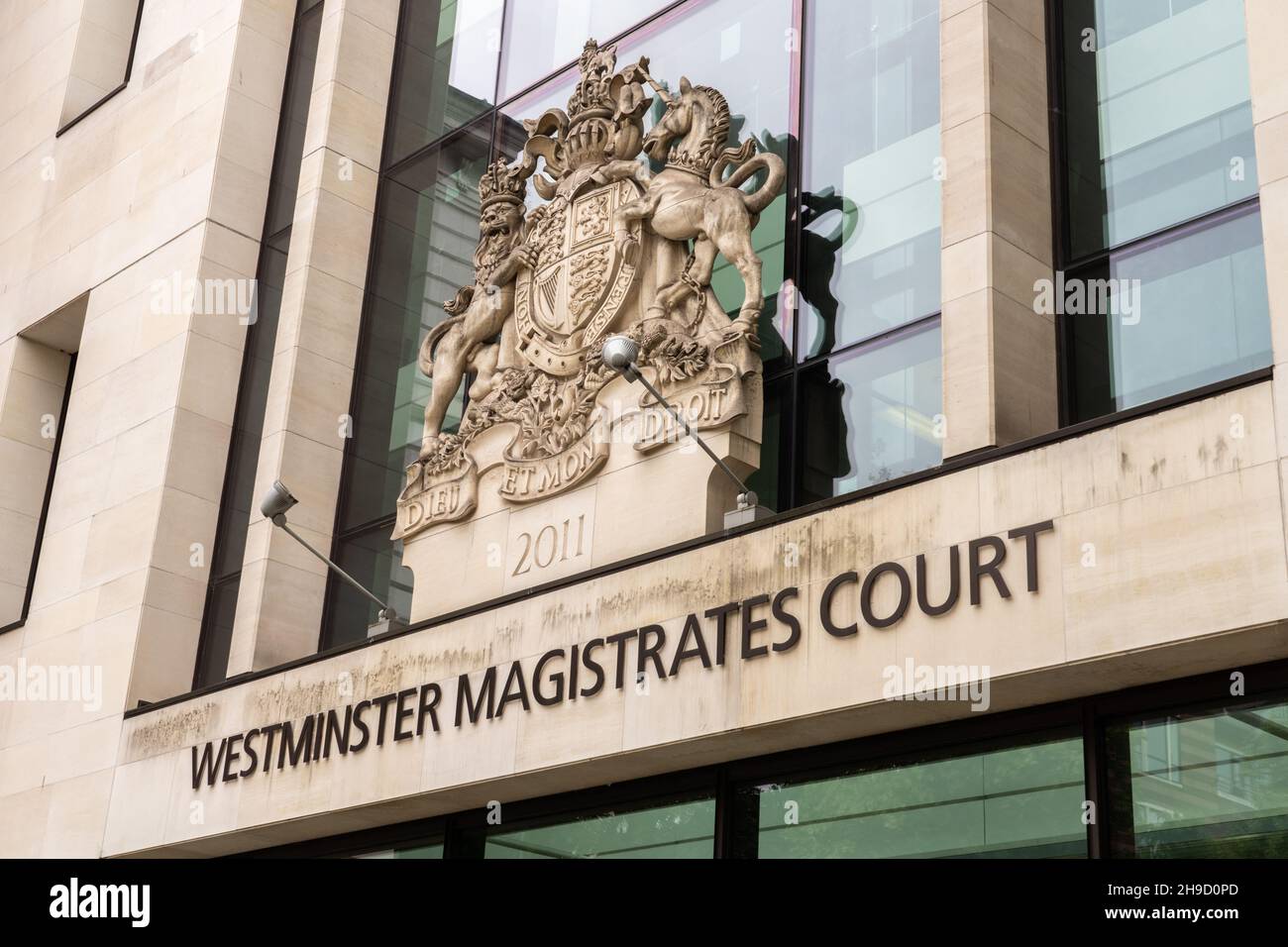 The royal coat of arms above the entranc e Stock Photo